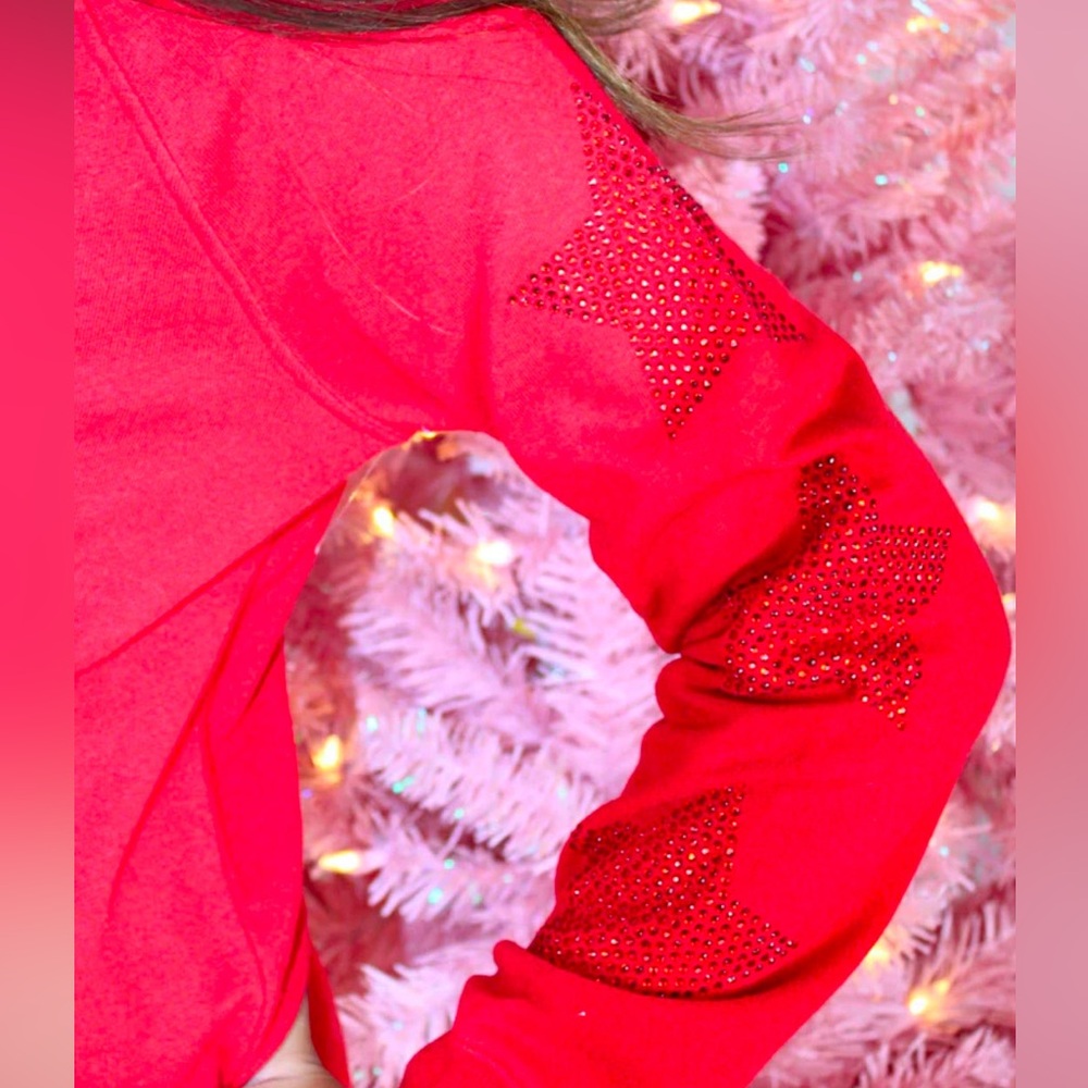 Paperflower Red Star Rhinestone Crop Graphic Sweatshirt